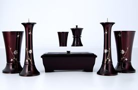 創価学会専用仏具 『華型桜彫金 ワイン銅器仏具』