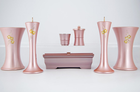 創価学会専用仏具 『パステル型桜彫金 ピュアピンク銅器仏具具』
