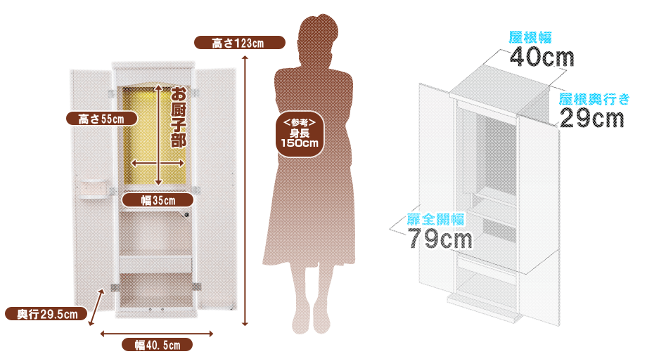 創価学会専用家具調仏壇 『スモール・ピンク』の寸法図
