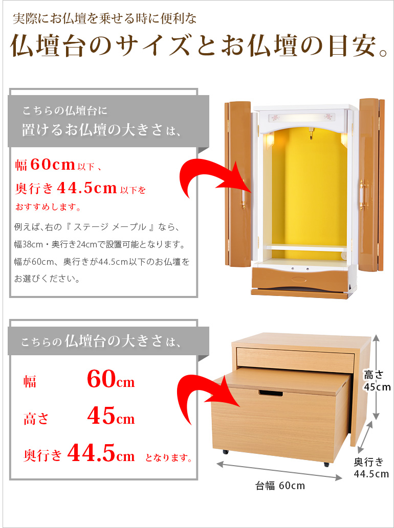 仏壇台のサイズと仏壇の目安