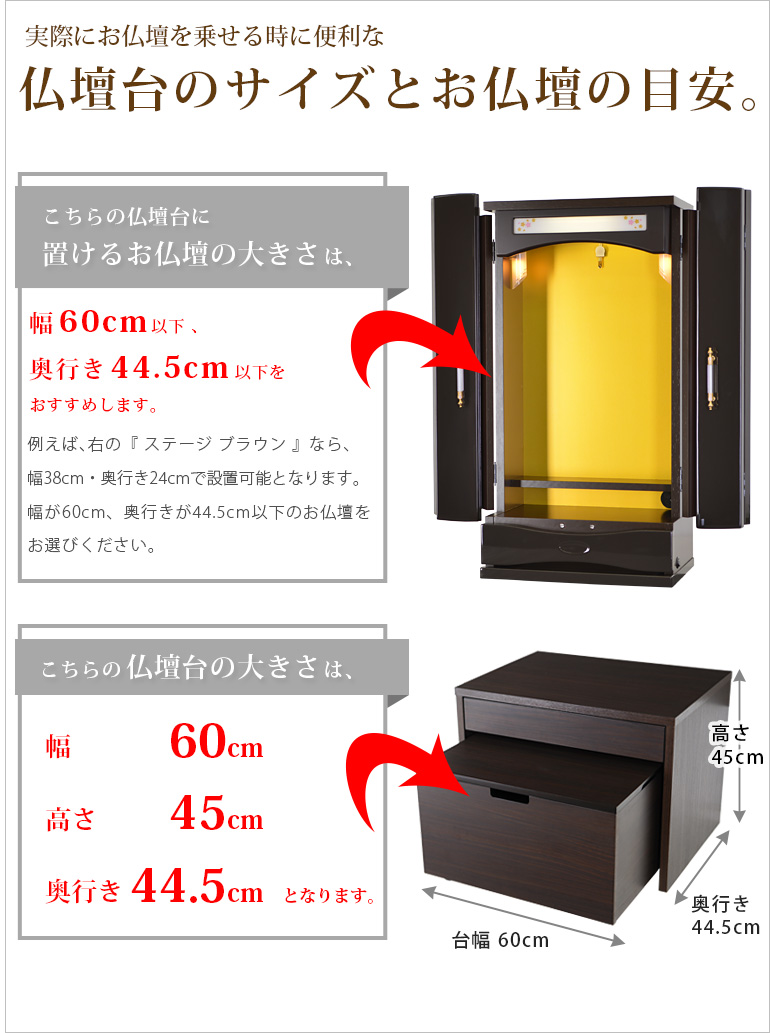 仏壇台のサイズと仏壇の目安