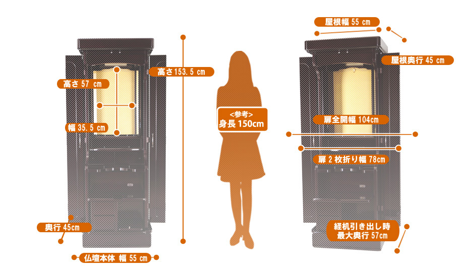 家具調仏壇『ロイヤル 紫檀』の寸法図