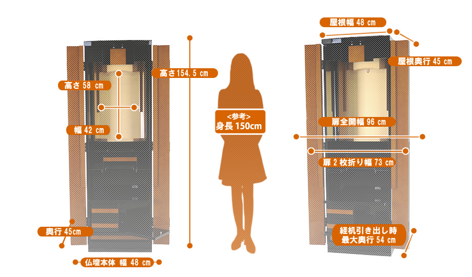 高級家具調仏壇『ソーマ ブラック』の寸法図