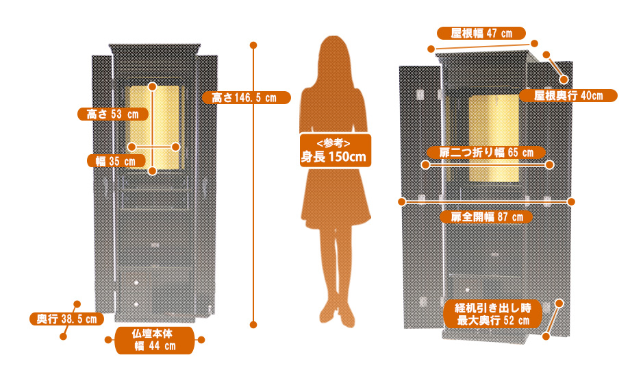 家具調仏壇『ベスト 黒檀』の寸法図