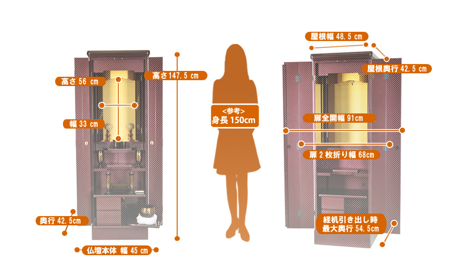 家具調仏壇『フロート ショコラ』の寸法図