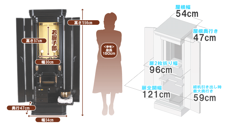 創価学会専用家具調仏壇 『舞 黒檀』の寸法図