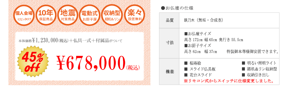 創価学会専用伝統仏壇　清流 桜蒔絵 鉄刀木 経机収納型