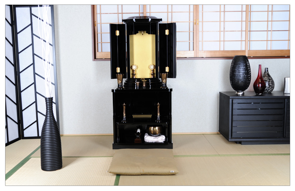 創価学会専用伝統仏壇　ミニ厨子 うるし調黒塗 下台セット
